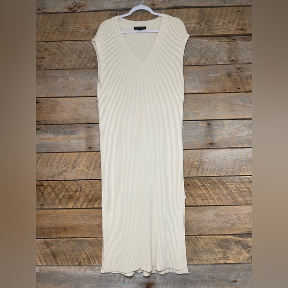 Eloquii Sz 18/20 Sleeveless Sweater Ribbed Midi Dress Cream Neutral Stretchy - Picture 2 of 14